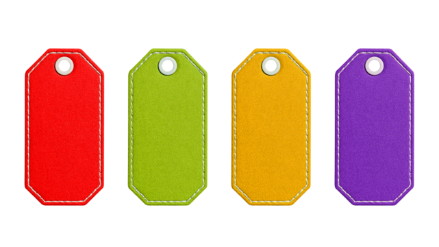 Colorful tag with white border and red dot, high-res PNG