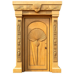 Ancient Egyptian Inspired Door Design in Yellow Sandstone with Intricate Floral Motifs and Hieroglyphs Symbolizing History and Culture