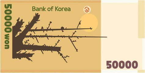 대한민국 화폐 지폐 원 한국돈 오만원 50000원 5만원 일러스트