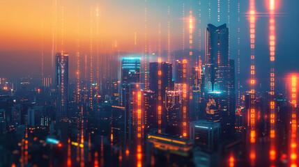 Fototapeta premium High-Tech Financial District with Augmented Stock Market Interface