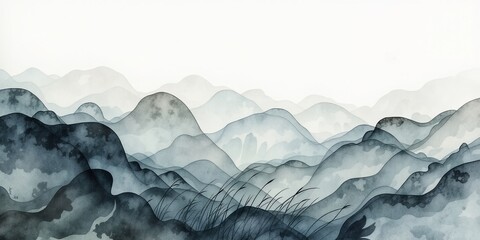 Serene Ophiopogon Watercolor Panorama