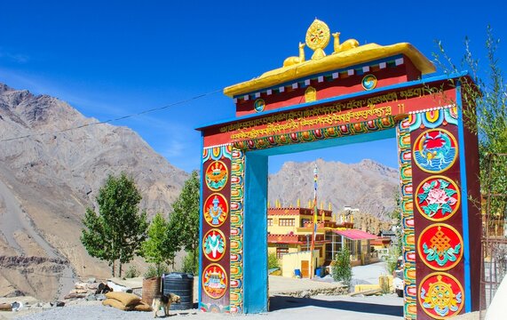 Ancient monasteries and traditional Tibetan architecture set against the dramatic mountain backdrop of Spiti Valley in the Indian Himalayas.