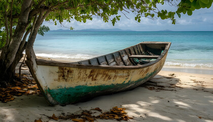 Obraz premium Quiet beach with an old boat
