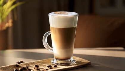 glass of latte macchiato in natural light