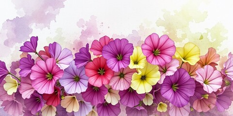 Fototapeta premium Serene Petunia Watercolor Panorama - Purple Lime Tones