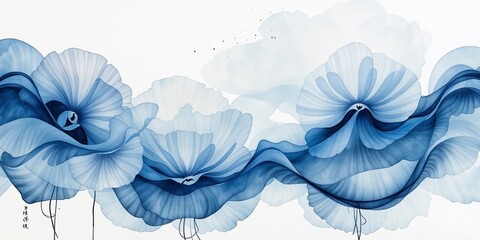 Serene Platycodon Watercolor Panorama