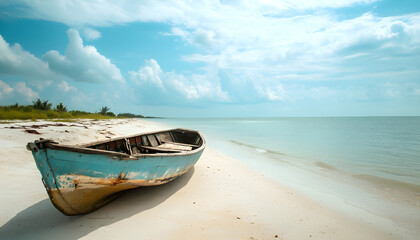 Fototapeta premium Quiet beach with an old boat