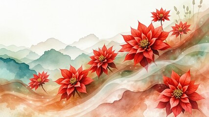 Serene Poinsettias Watercolor Panorama