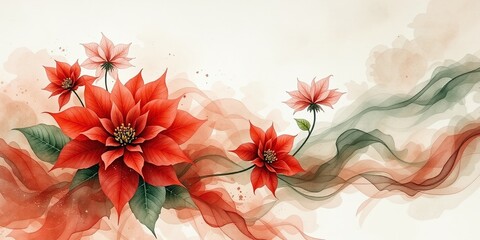 Serene Poinsettias Watercolor Panorama