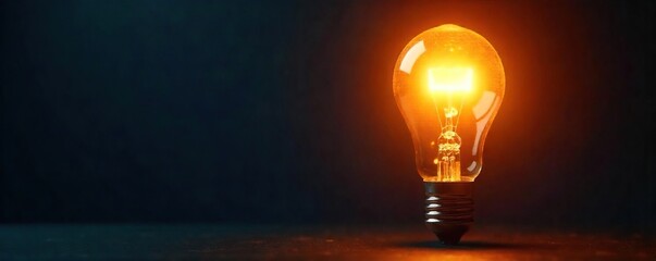 A bright incandescent light bulb illuminates the darkness, casting a dramatic glow Perfect for concepts of inspiration, ideas, innovation, and sudden realization , solution, sudden, knowledge
