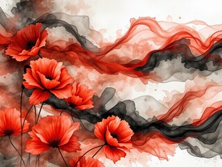 Serene Poppy Panorama - Watercolor Art
