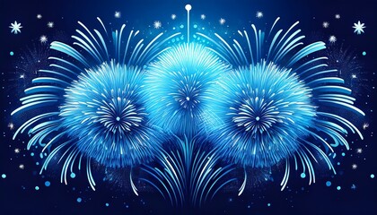 blue fireworks on a dark blue background