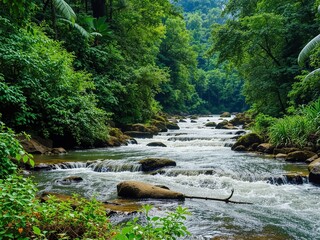 Serene River Winding Through Lush Green Forest