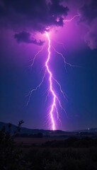 Massive lightning bolt illuminates the night sky, a dramatic display of nature's raw power The bright flash dominates the dark landscape , tempest, natural phenomenon