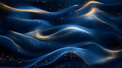 abstract dark bleu background with gold particles, Christmas or new year background. Beautiful background for Christmas or New Year with copy space. Design for banner, greeting card, invitation card,