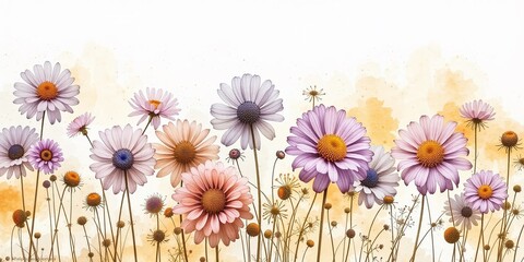 Serene Scabiosa Watercolor Panorama