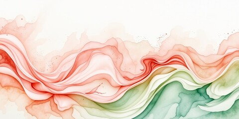 Serene Sedum Watercolor Panorama - Rose & Jade Tones