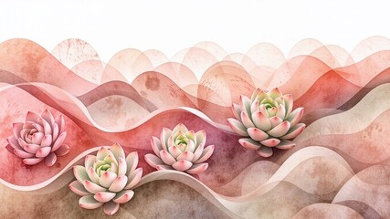 Serene Sempervivum Watercolor Panorama