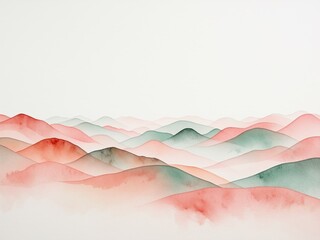 Serene Silene Watercolor Panorama - Pink Jade Tones