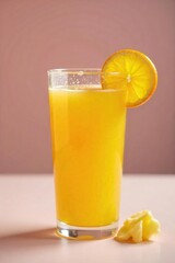 A vibrant glass of orange juice with a pat of melting butter on the rim, ready to be stirred in Perfect for a breakfast beverage or a unique cocktail ingredient , cold, butter