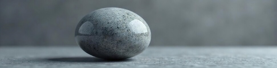 Close-up of a smooth, grey stone shaped like a perfect sphere, reflecting light A study in simple form and natural texture , rock, grey