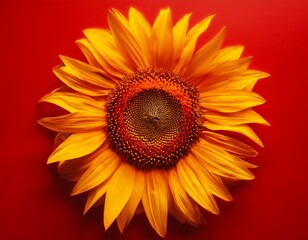 Obraz premium sunflower blooms against a vibrant red background in a bold artistic display of color and beauty