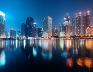 Fototapeta premium city lights reflecting on water at night