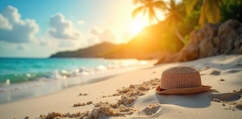 Relaxing summer day, sun's rays gently warming the sand A peaceful, casual scene of natural radiation Perfect for travel, vacation, or summer themes , summer, outdoor, sunshine