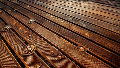 wood plank surface with decorative accents