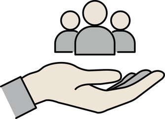 Support Hand with People Icon, Support and Care Icon – Hand Holding People Symbol for Community, Teamwork, Social Support Concepts