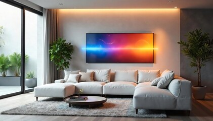 A modern, minimalist HVAC system efficiently heats and cools a sleek, contemporary home interior, ensuring optimal comfort , room, buttons, cooling system