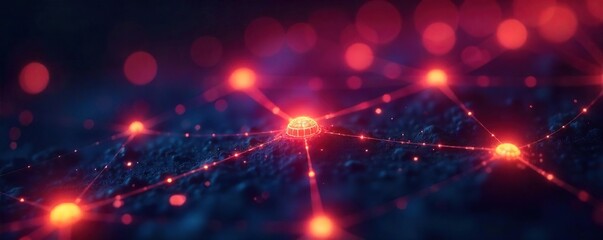 Close-up shot of interconnected glowing nodes forming a network, symbolizing innovative connection and technological advancement , data science, design
