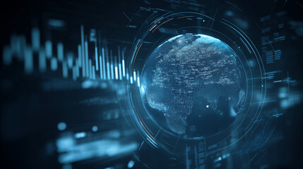 Naklejka premium Digital globe showing worldwide data and financial growth with futuristic blue graphics