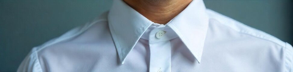 A close-up shot of a crisp, white collar, freshly ironed and ready to be worn, symbolizing professionalism and preparedness for a new job or career , fabric, ironed, shirt