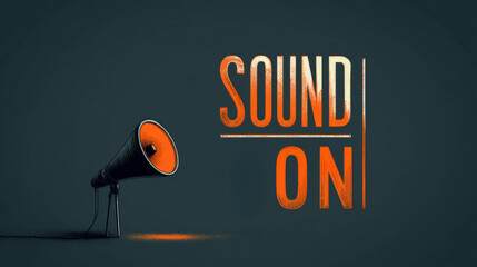 Megaphone making sound on with light coming out from it, concept of announcement, warning, or alert