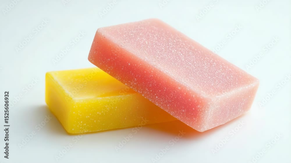 Poster A pair of soap bars stacked on top of each other, ready for use