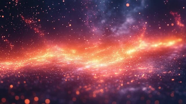Cosmic Vista: A breathtaking panorama of the cosmos unfolds, with vibrant hues of orange and purple swirling amidst a tapestry of countless stars and celestial dust.