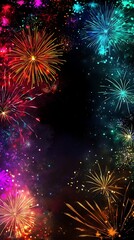 Naklejka premium A vibrant display of colorful fireworks illuminating the night sky during a festive celebration event
