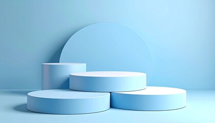 Pastel blue, geometric podiums