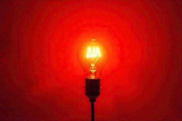 A bright incandescent lightbulb glows intensely against a vibrant red background, creating a striking contrast and symbolic image of ideas, energy, and innovation , single object, concept