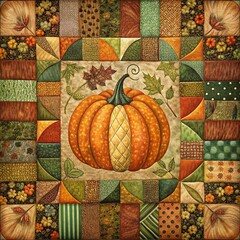 fabric art, autumn quilt print, fall pumpkin art, cozy fall decor, thanksgiving png, halloween fabric, printable textile, rustic home print
