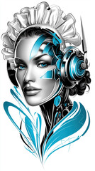 This close-up portrait showcases a female-like robot with realistic skin on her face and head, created by ai