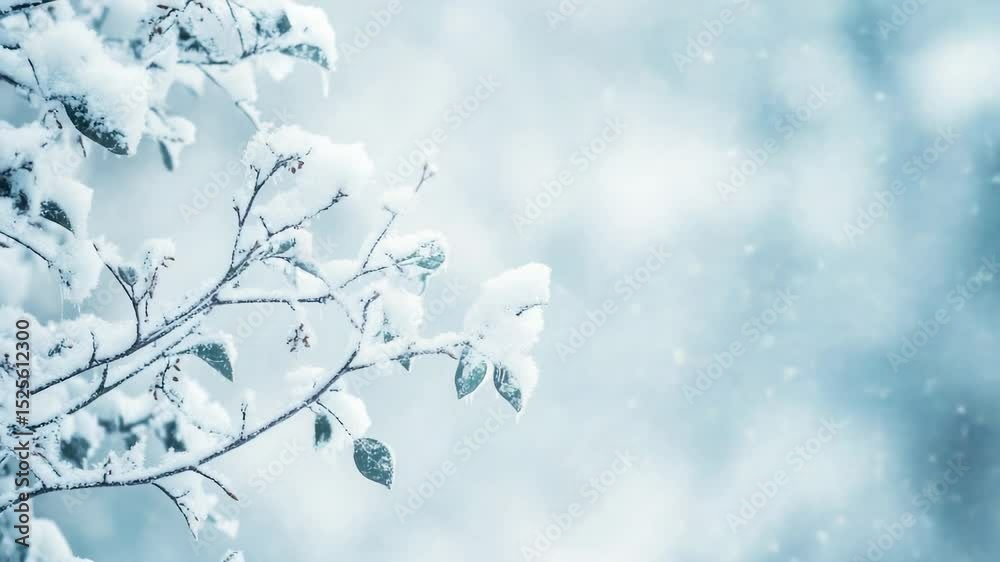 Poster a snow-covered tree branch stands out against the backdrop of a snowy storm