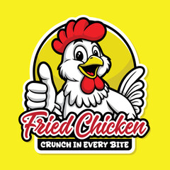 Happy Chicken Mascot Thumb Up Vector Design with Thick Outline.eps