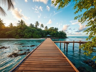 Fototapeta premium Tropical Wooden Pier, Tranquil Escape