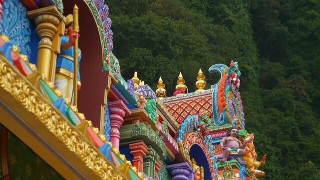 day time kuala lumpur area famous temple entrance decoration panorama 4k malaysia