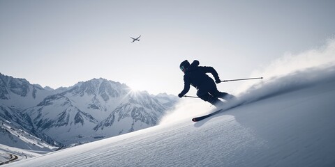 Winter Sports Silhouette, Snowy Slope Descent