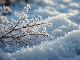 Winter Wonderland: Frozen Branches on Blue Snow