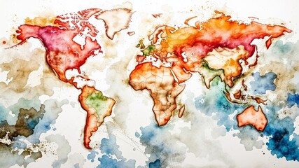 World Map Watercolor Pouring Art: Abstract Global Design