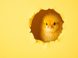 Yellow Paper Hole - Curious Chick Peeking